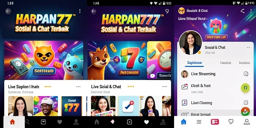 Tampilan antarmuka aplikasi HARAPAN777 dengan fitur Live Streaming yang menarik.