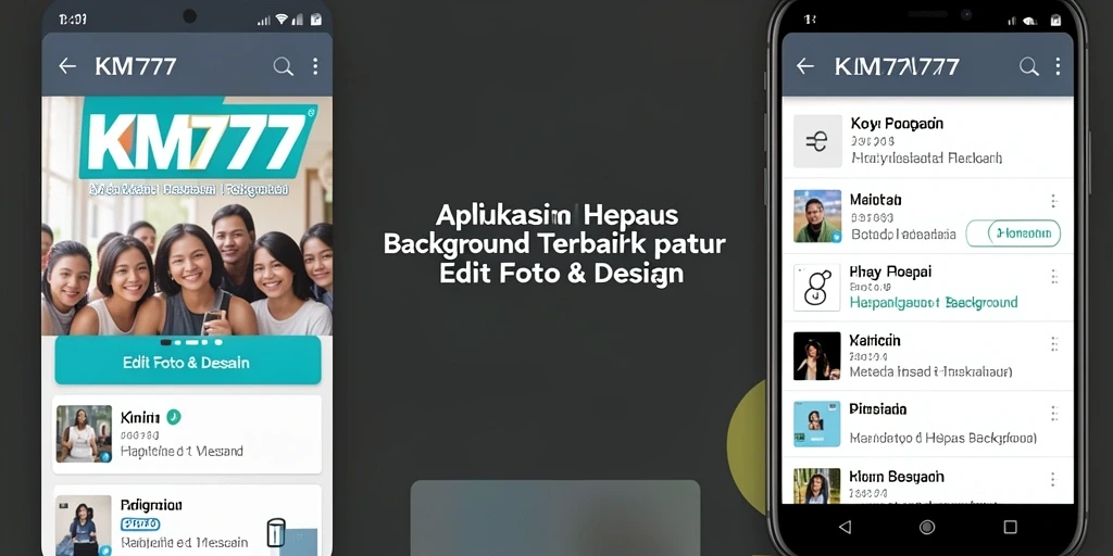 Screenshot utama KM777 menunjukkan antarmuka aplikasi Hapus Background yang user-friendly.