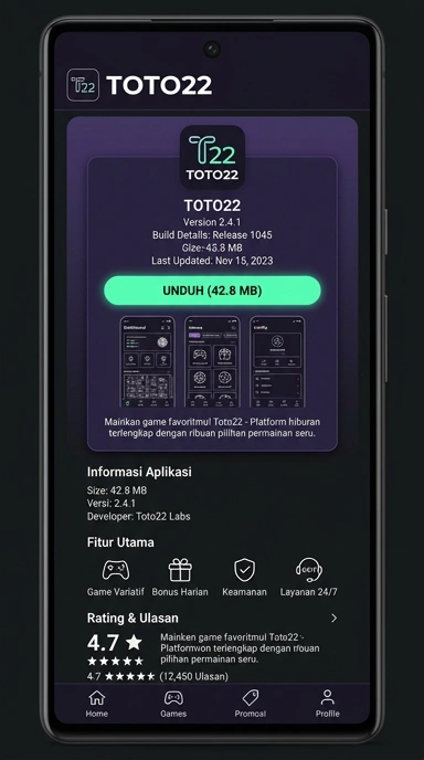 Tampilan halaman APK toto22
